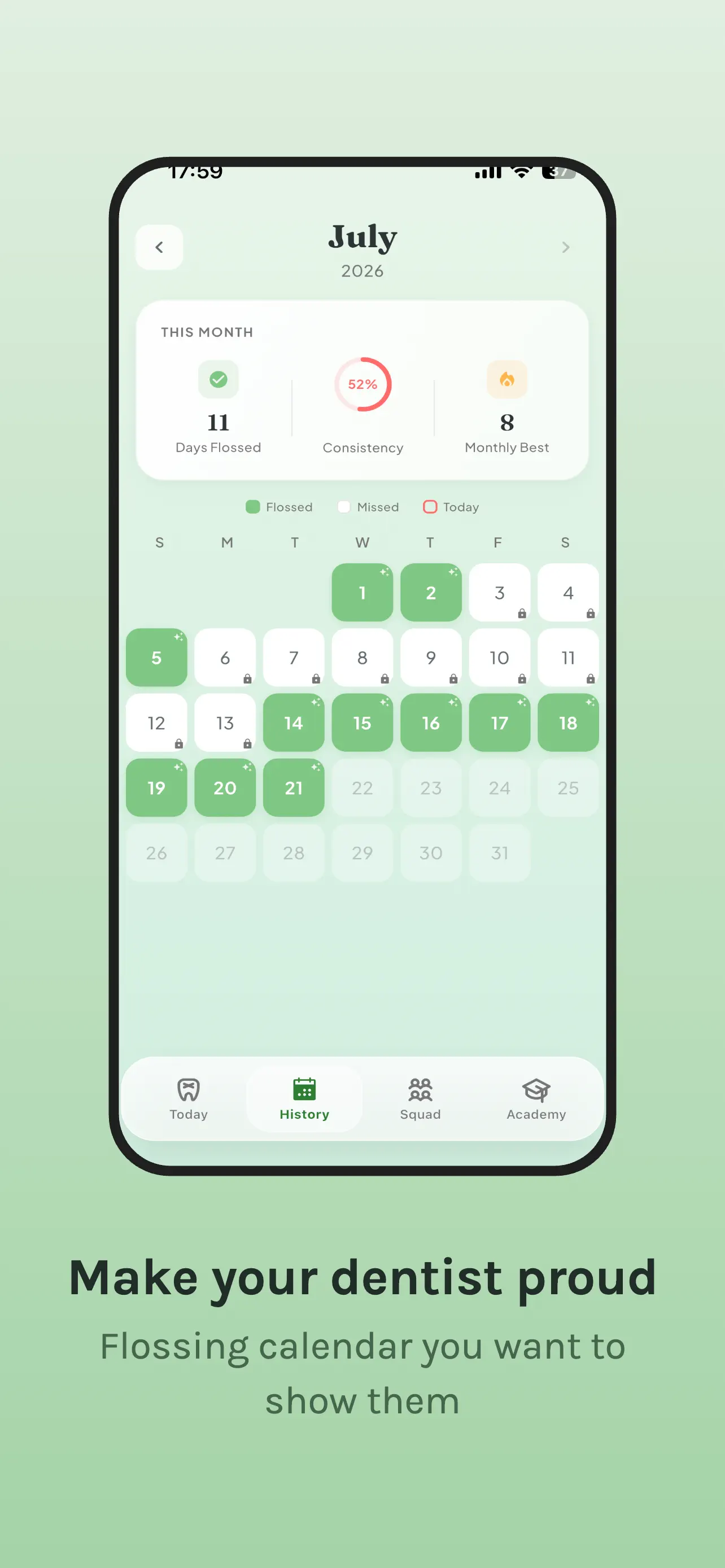 Make your dentist proud: a month calendar of flossed days with a consistency score